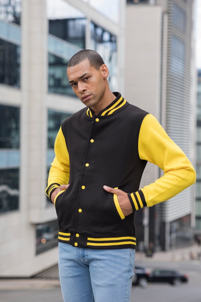Men's Yellow & White Varsity Jacket | Newyork Leather Company